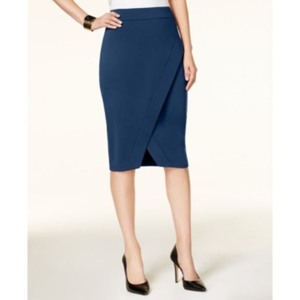 INC BLUE BUSIINESS CASUAL CAREER CLASSIC FAUX WRAP PENCIL SKIRT SIZE: 2 NEW
